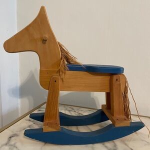 Vintage Handmade Wooden Doll Rocking Horse 15.5”x18”